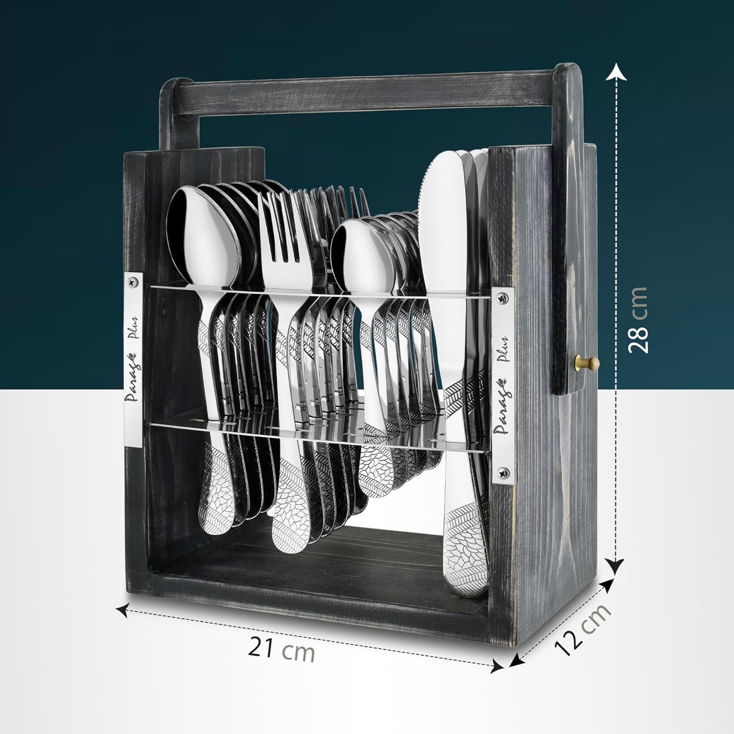 25 Pieces Stainless Steel Imperial Cutlery Set with Wooden Hanging Stand – Includes 6 Tea Spoons, 6 Table Spoons, 6 Table Forks, 6 Knives, Stylish Dining Set
