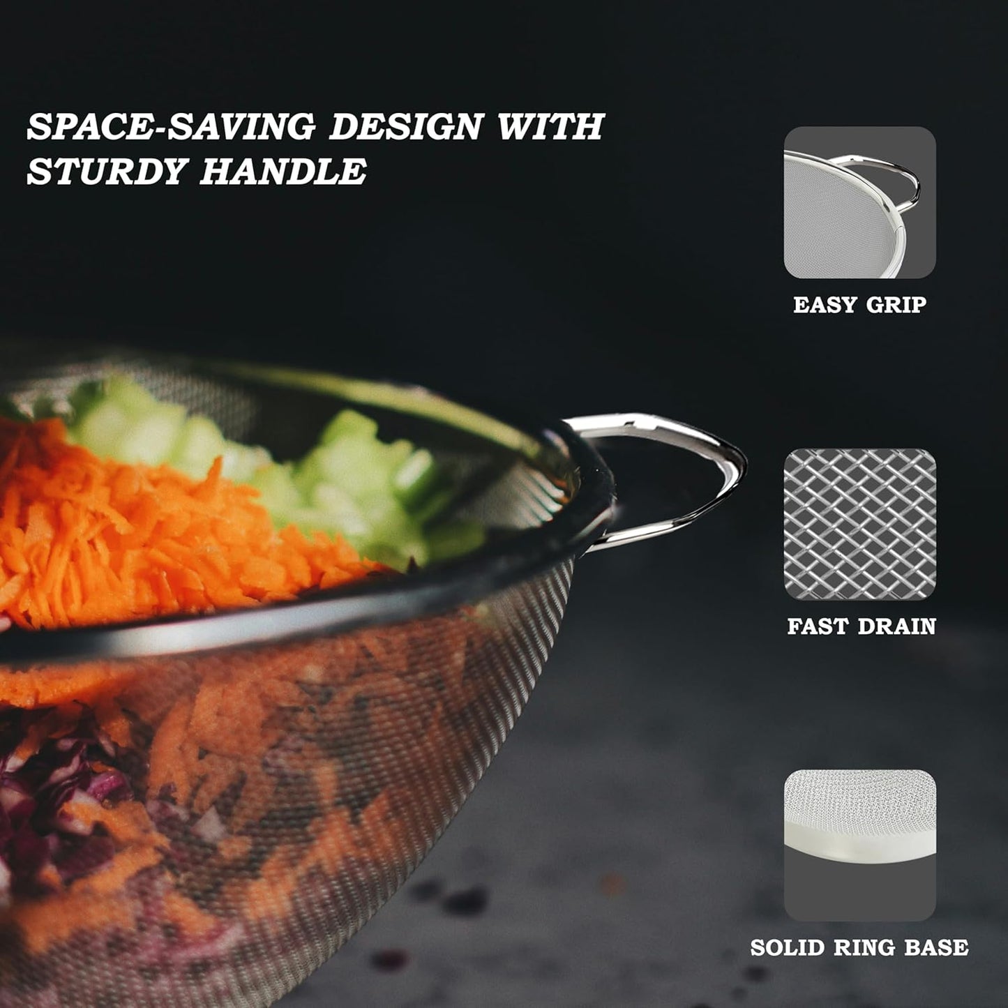 Stainless Steel Multipurpose Colander Basket | 25cm Strainer & Drainer Bowl with Handle - Ideal for Washing Rice, Fruits, Vegetables & GrainsCOLANDER101 4