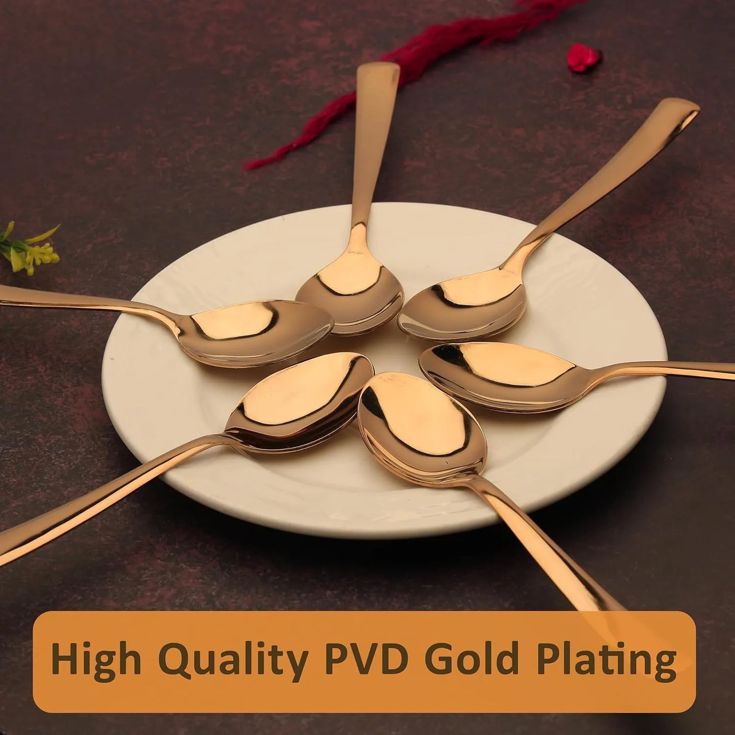 Stainless Steel Gold Tea Spoon Set of 6 | 13.5 cm Premium Small Spoons for Home & Kitchen | Golden 6IMPGOLDTS 5