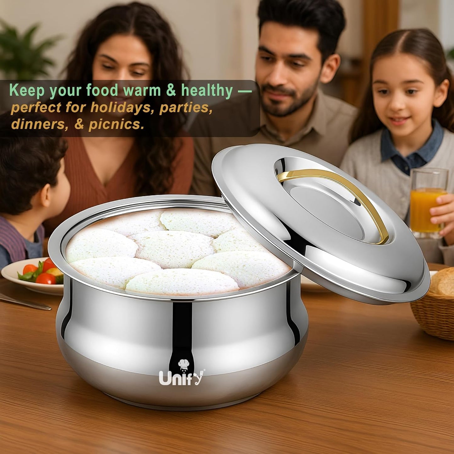 Lumia Stainless Steel Insulated Casserole 1600ml | 3-Layer Thermal Hot Pot | Mirror Finish, Premium Serveware