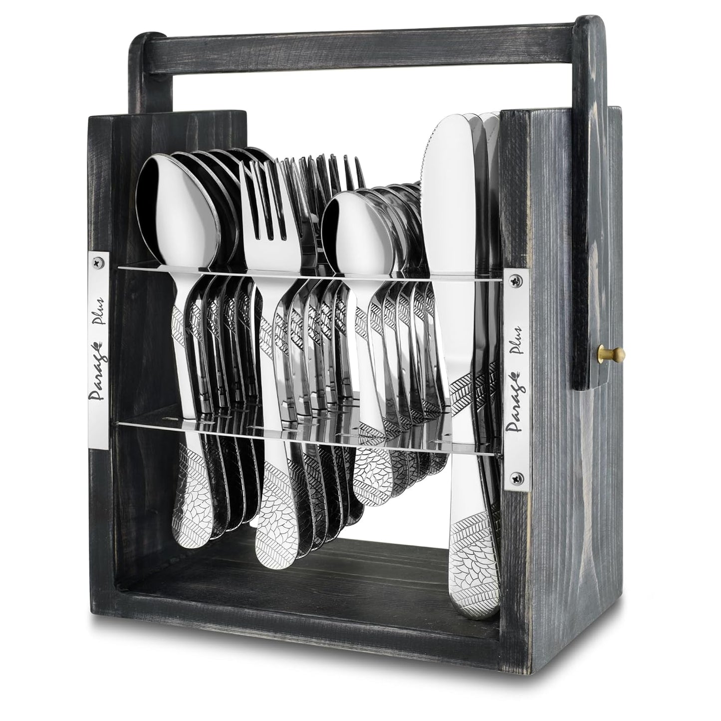 25 Pieces Stainless Steel Imperial Cutlery Set with Wooden Hanging Stand – Includes 6 Tea Spoons, 6 Table Spoons, 6 Table Forks, 6 Knives, Stylish Dining Set