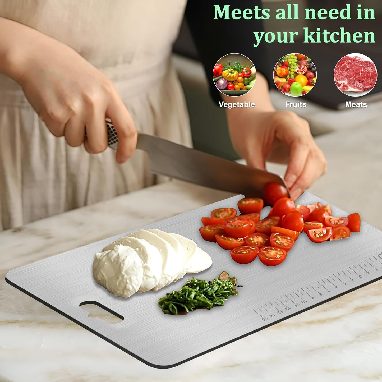Premium Stainless Steel Chopping Board for Kitchen & Professional Use – Medium 31x21 cm, Ideal for Meat, Fish, Fruits, Bread & Vegetables, Heavy Duty & Rust-Free