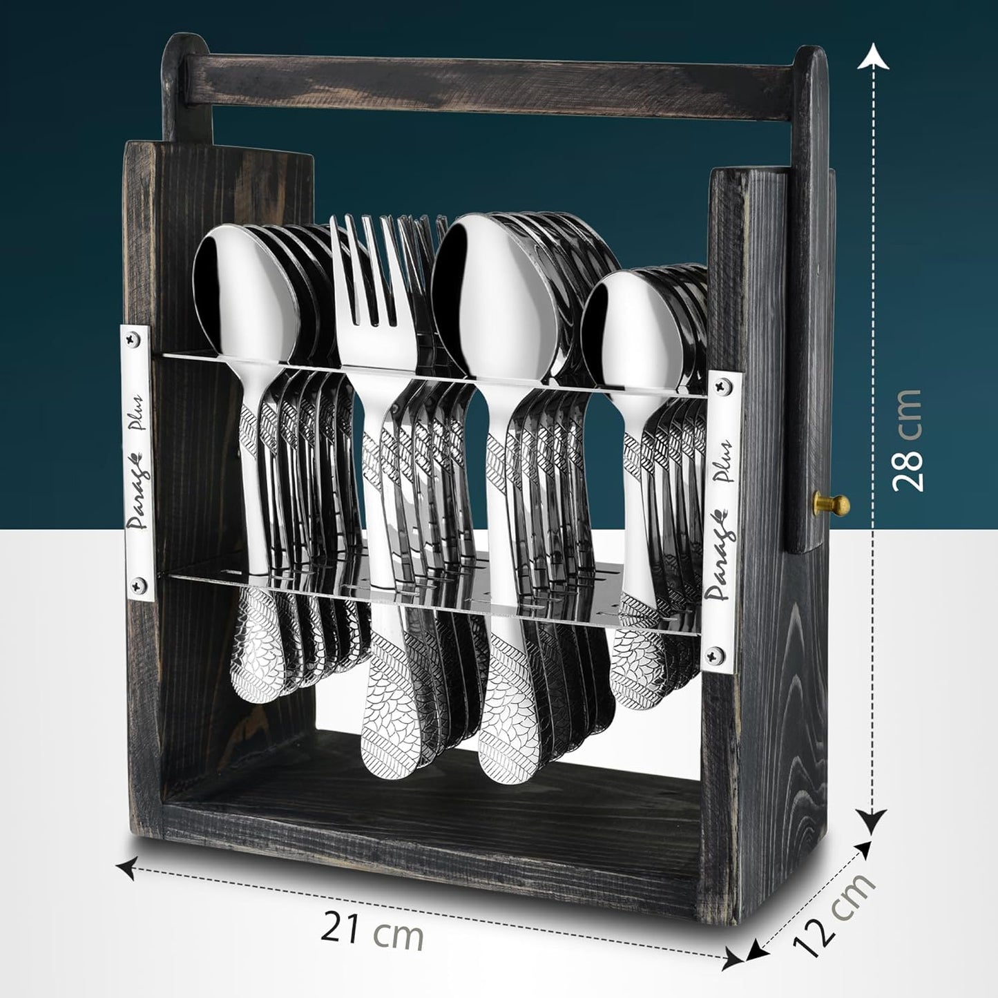 25 Pieces Stainless Steel Imperial Cutlery Set with Wooden Hanging Stand – Includes 6 Tea Spoons, 6 Table Spoons, 6 Table Forks, 6 Dinner Spoons, Stylish Dining Set