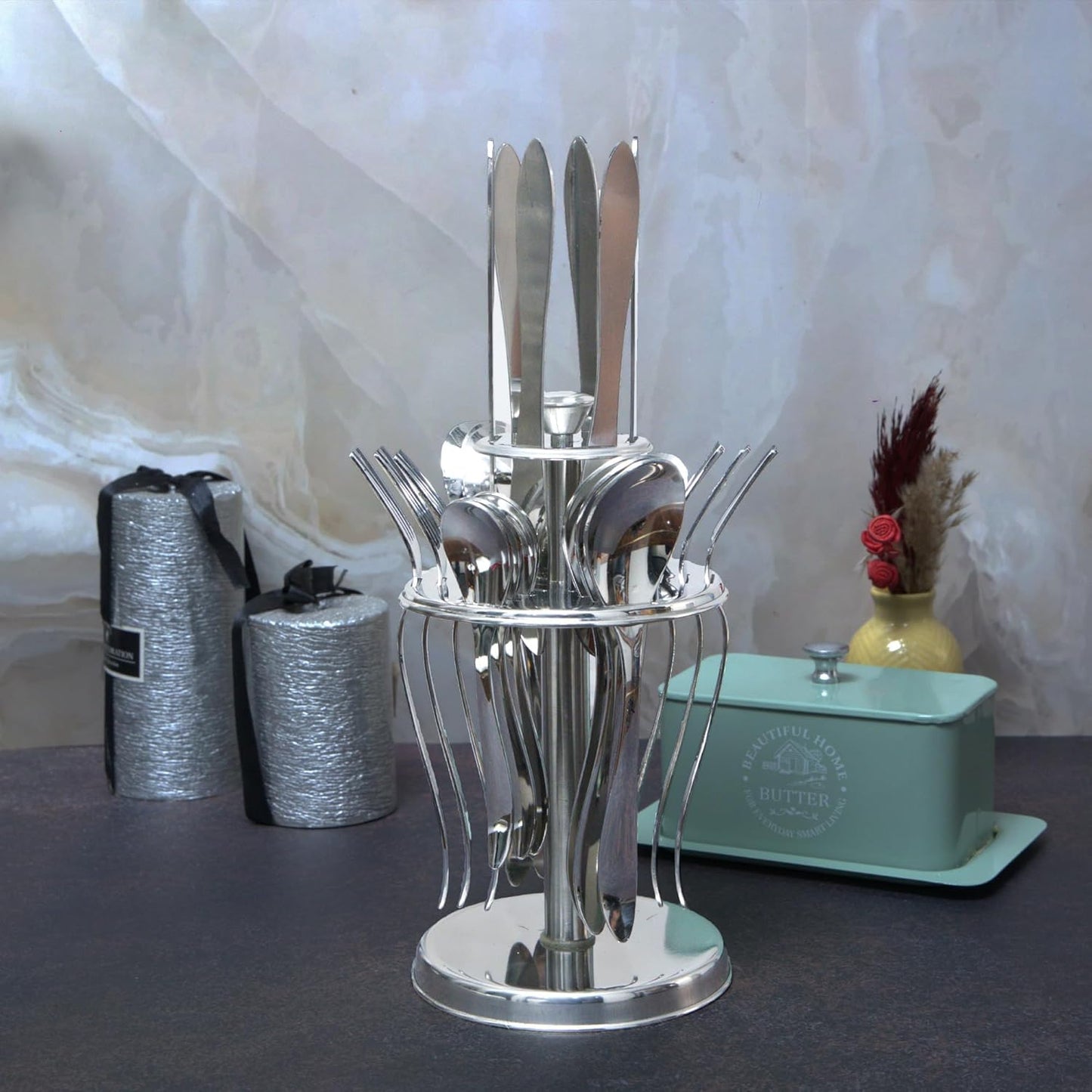 25 Pieces Jazz Premium Stainless Steel Cutlery Set – Spoons, Forks, Knives & Stand