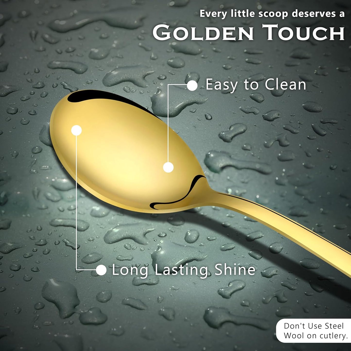 6-Piece Stainless Steel PVD Gold Soup Spoon Set | Premium 18.5cm Spoons for Home & Kitchen