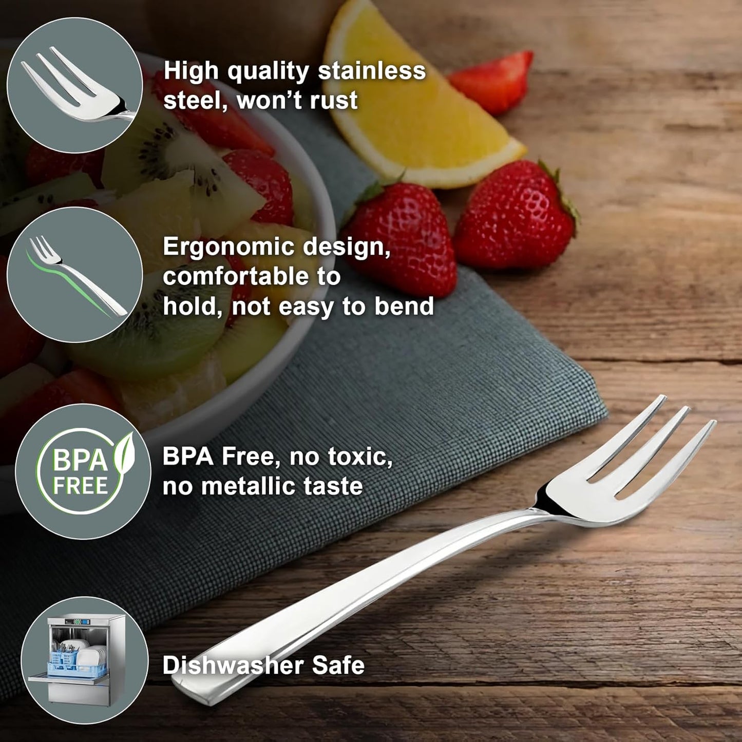 6 Pieces Stainless Steel Fruit Forks Set for Home & Kitchen – Fruit Picks for Kids, 11.5 cm Small Size, Pack of 6, Silver Finish
