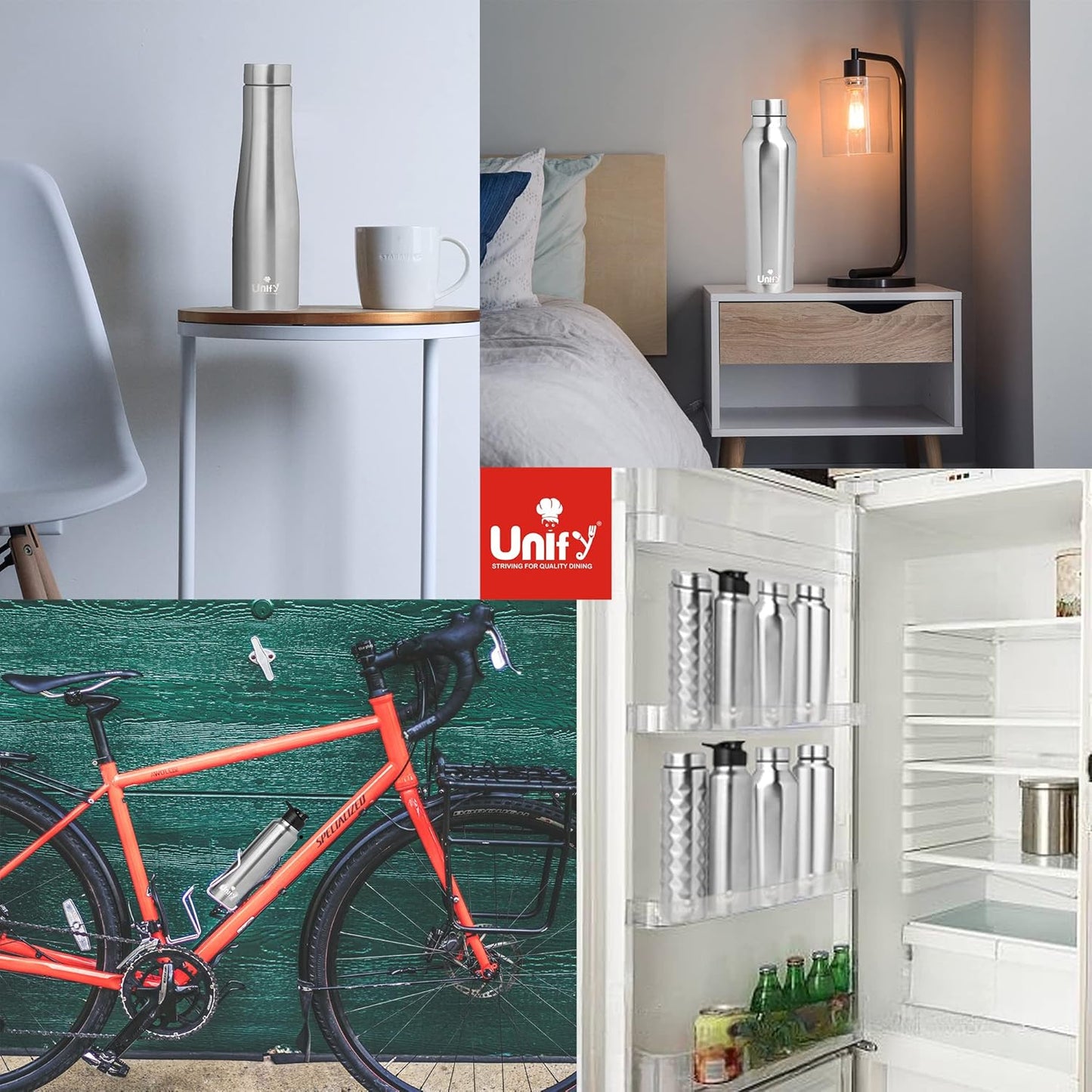 Stainless Steel Water Bottle 1 Litre | Leak-Proof Fridge Bottle for Home, Gym & Travel | Set of 3, Silver