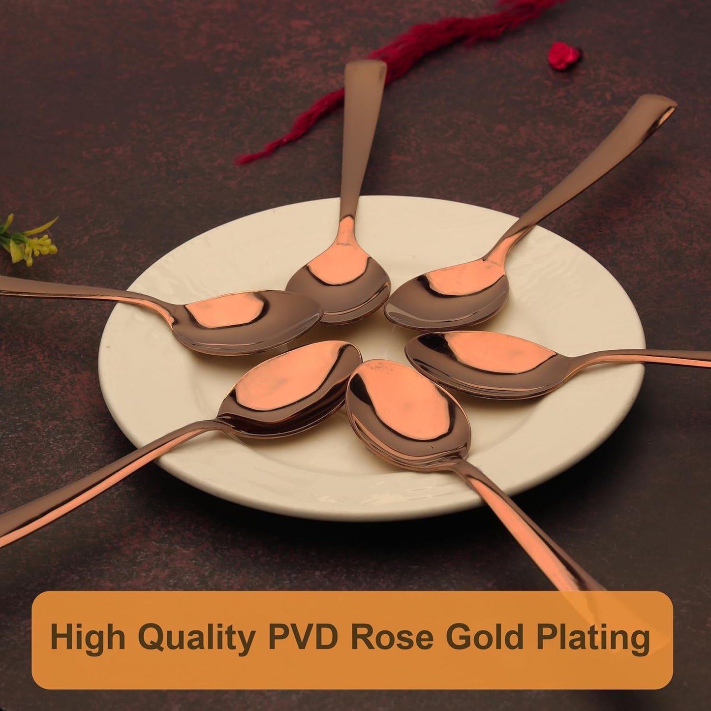 6 Pcs Stainless Steel Rose Gold Table Spoon Set – 18cm, Premium Large Spoons for Home & Kitchen, Luxury Tableware, Housewarming Gift, Set of 6