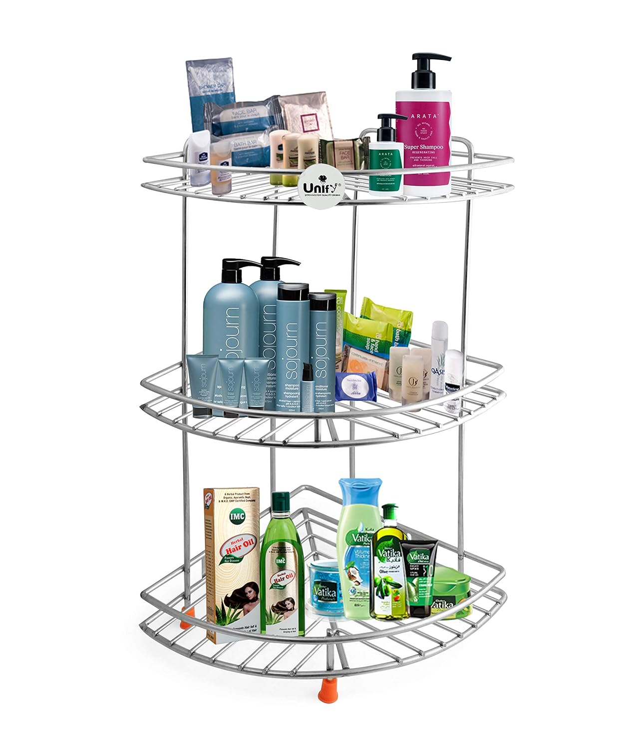 3-Tier Stainless Steel Kitchen Rack – Multipurpose Organizer & Corner Shelf for Kitchen & Bathroom, Wall-Mounted, 23×23×48 cm, Chrome Finish