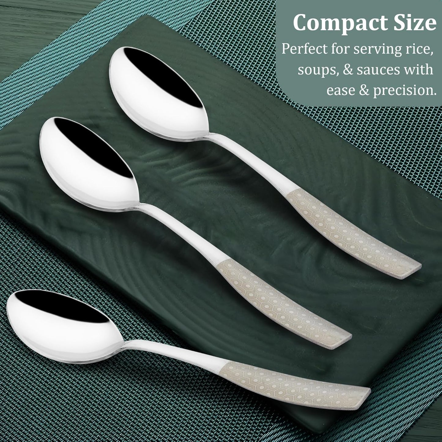 6 Pieces Stainless Steel Premium Table Spoon Set for Home & Kitchen – 18.5 cm Luxury Dining Tableware, Laser Chammach Set Gift, Silver with Dazzle Design