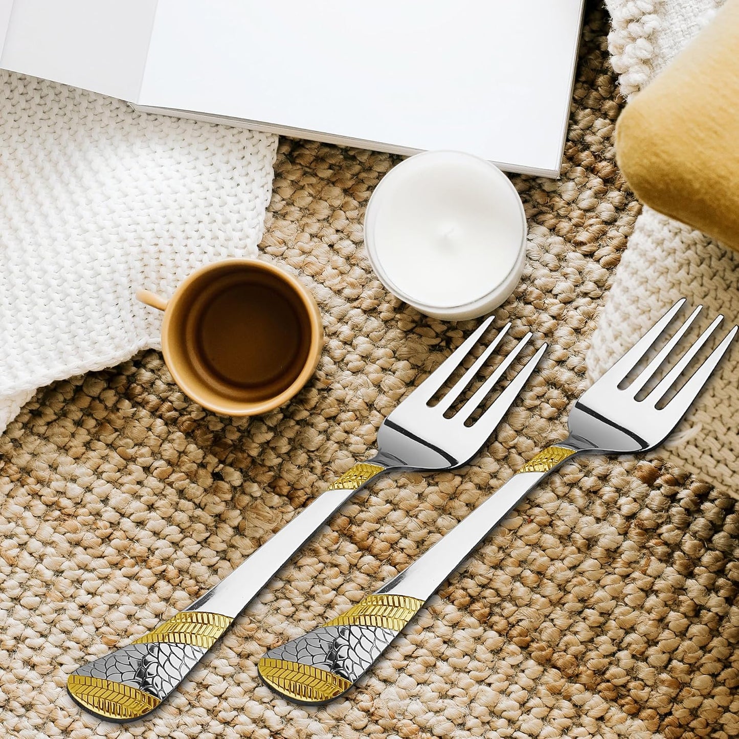 6 Pieces Stainless Steel 24K Gold Table Forks – 18.5 cm Premium Dining Cutlery