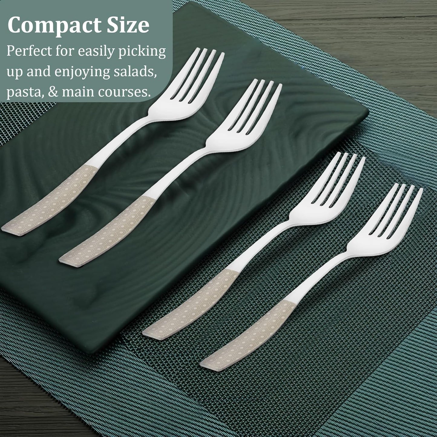 6 Pieces Stainless Steel Premium Dinner Fork Set for Home & Kitchen – 16.5 cm Luxury Dining Tableware, Laser Cutlery Set Gift, Silver with Dazzle Design