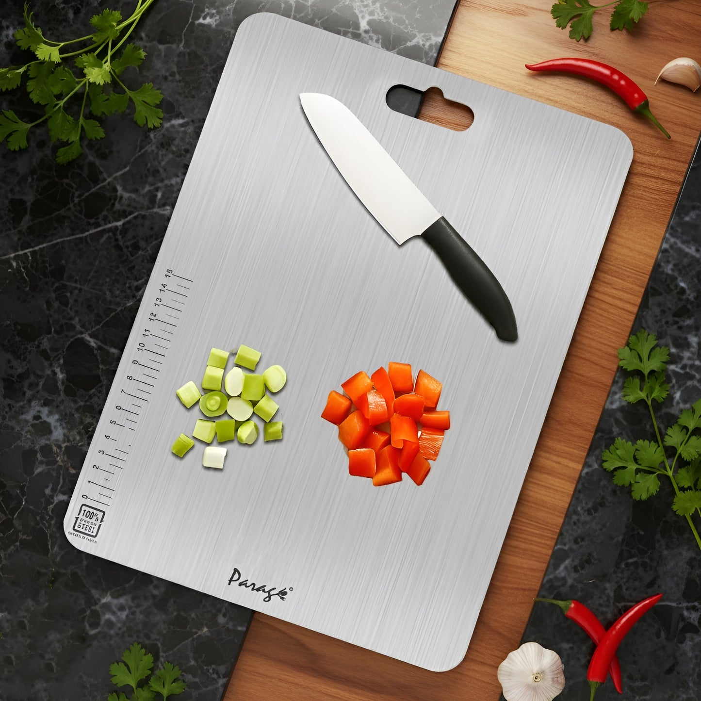 Premium Stainless Steel Chopping Board - Medium 31x21 cm, Heavy Duty, Rust-Free, Kitchen & Professional Use