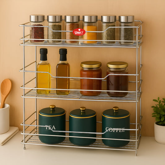 3 Tier Stainless Steel Kitchen Rack | Multipurpose Storage Shelf Silver