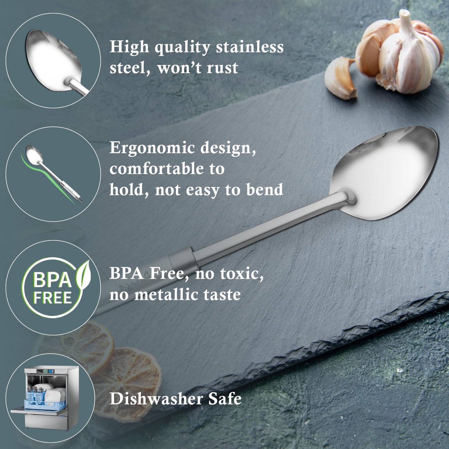 Stainless Steel Basting Spoon 35.5cm for Rice, Pasta & Curry | Kitchen Serving Tool