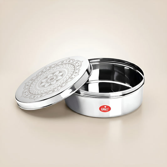 1 Piece Stainless Steel Puri Dabba | Flat Canister (2.1 Ltr) | Airtight Dry Fruit, Masala, Snacks & Sweet Storage Container | Premium Kitchen Storage & Gift Set