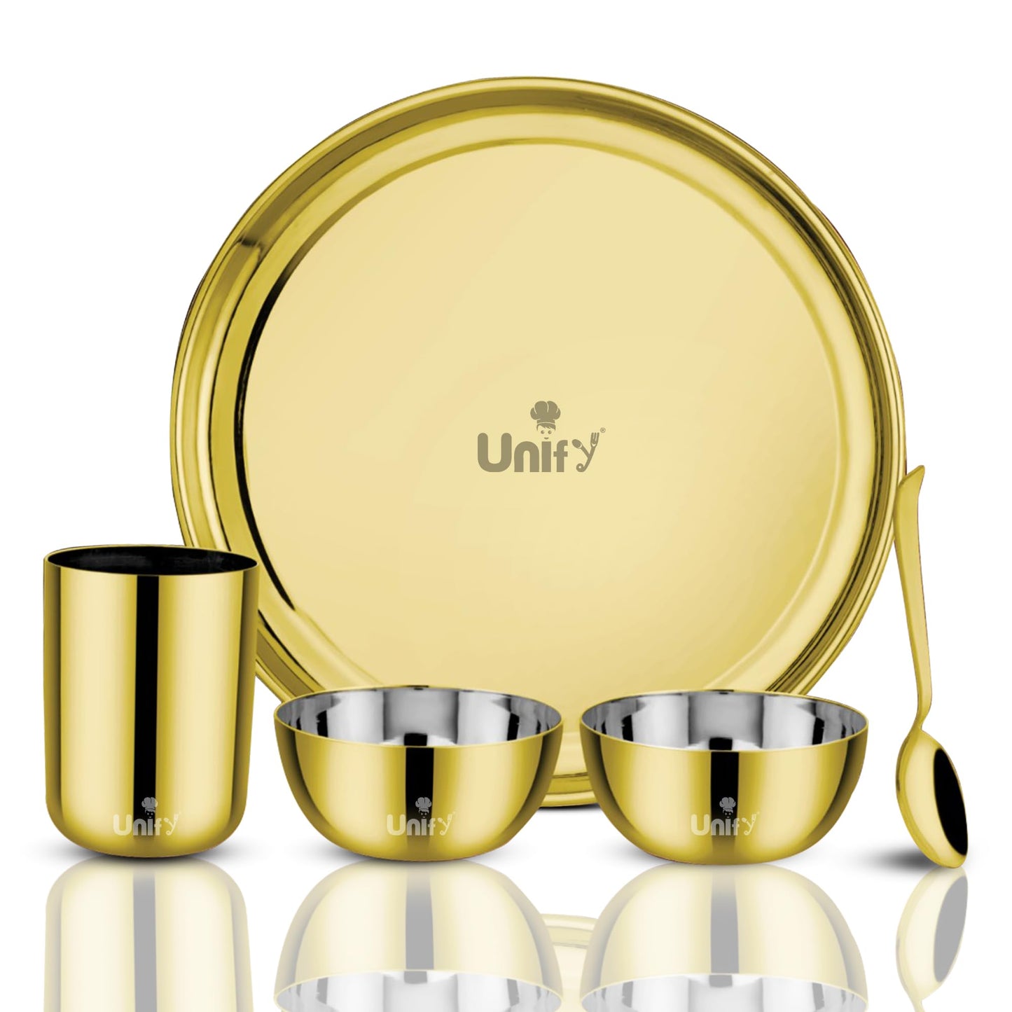 Stainless Steel PVD Gold Plated Thali Set | Premium Dinner Plate with Bowls, Spoon & Glass | Royal Gold Dinnerware for Home, Restaurant & Festive Gifting | Food Grade & Rust Proof
