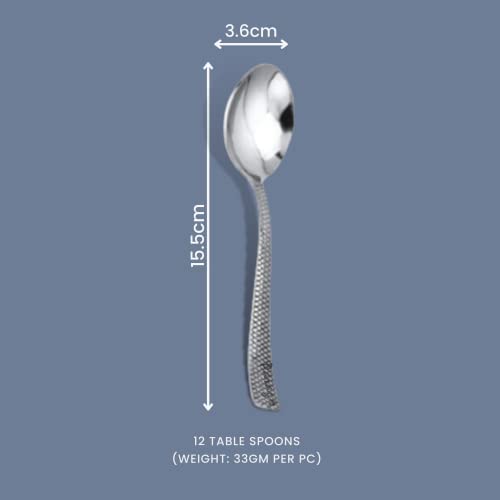 12 Pcs Stainless Steel Dinner Spoon Set with Zig Zag Design for Home & Kitchen