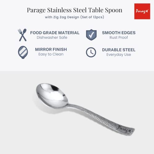 12 Pcs Stainless Steel Dinner Spoon Set with Zig Zag Design for Home & Kitchen