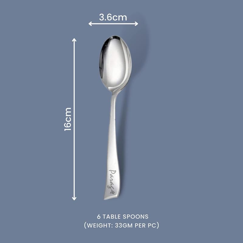6 Pcs Stainless Steel Dinner Spoon Set – 16cm, Food Grade, Mirror Polished Silverware for Home & Kitchen, 6 Silver Spoons