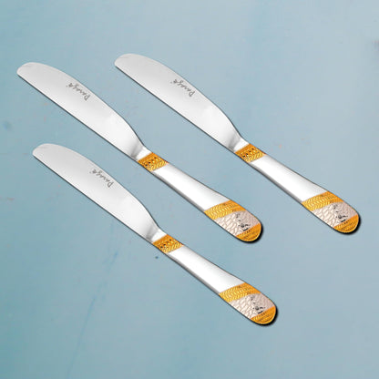3-Piece Stainless Steel 24k Gold Butter Knife Set, Luxury Dining & Jam Spreader, Gift3PPIMPLDOLDDK1 1