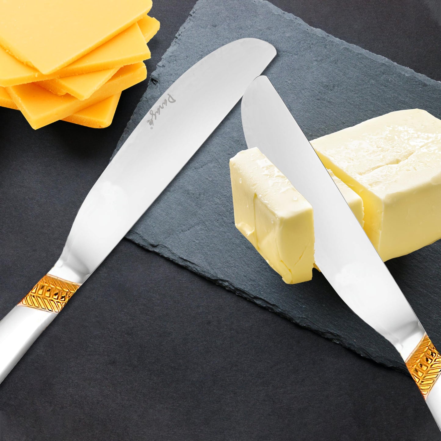 3-Piece Stainless Steel 24k Gold Butter Knife Set, Luxury Dining & Jam Spreader, Gift3PPIMPLDOLDDK1 2