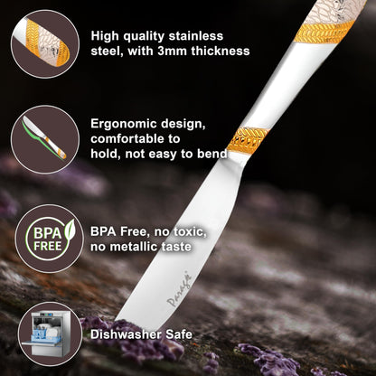 3-Piece Stainless Steel 24k Gold Butter Knife Set, Luxury Dining & Jam Spreader, Gift3PPIMPLDOLDDK1 5