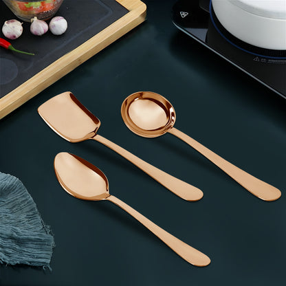 3-Piece Stainless Steel Rose Gold Serving Spoon Set | Heavy Gauge 1.8mm, 1 Soup, 1 Solid & 1 Rice Spoons ROYALPVDRGSS3 8
