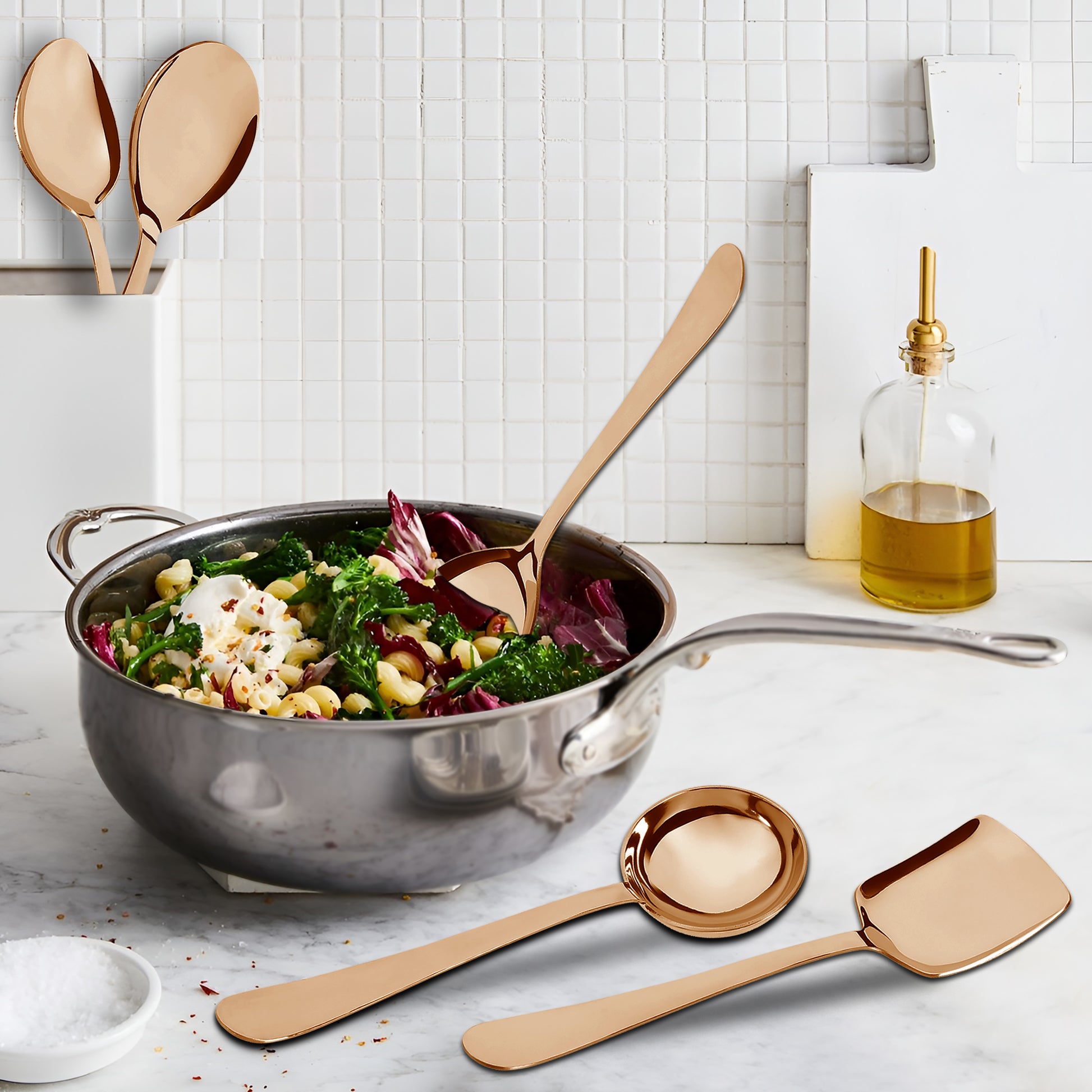 3-Piece Stainless Steel Rose Gold Serving Spoon Set | Heavy Gauge 1.8mm, 1 Soup, 1 Solid & 1 Rice Spoons ROYALPVDRGSS3 9