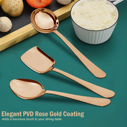 3-Piece Stainless Steel Rose Gold Serving Spoon Set | Heavy Gauge 1.8mm, 1 Soup, 1 Solid & 1 Rice Spoons ROYALPVDRGSS3 10