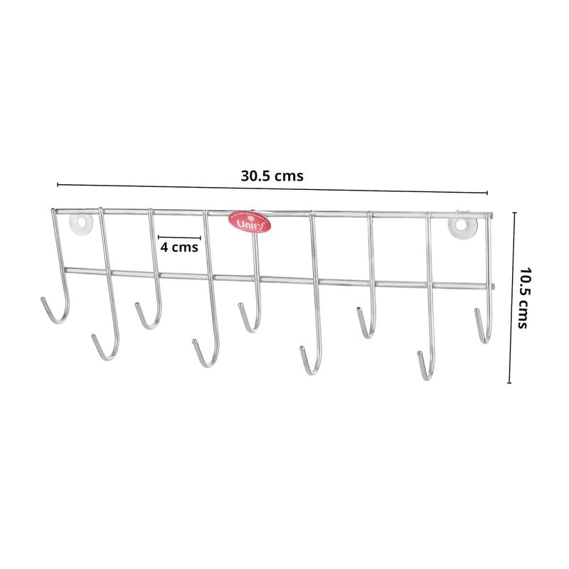 2 Pieces Stainless Steel Hook Rail for Wall & Door, Bathroom Hanger and Kitchen Tools Holder, Silver (Pack of 2)