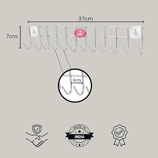 2 Pieces Stainless Steel Wall Cloth Hanger with 12 Hooks, Door Mounted Hook Rail for Bathroom & Kitchen, Silver (Pack of 2)