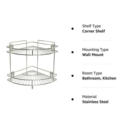 2-Tier Stainless Steel Kitchen Rack – 23×23×31 cm, Multipurpose Corner Shelf