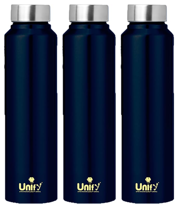 Stainless Steel Water Bottle 1 Litre | Leak-Proof Fridge Bottle for Home, Gym & Travel | Set of 3, 1000 ml, Blue