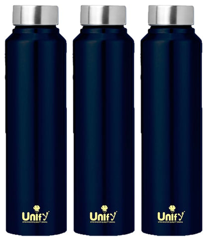 Stainless Steel Water Bottle 1 Litre | Leak-Proof Fridge Bottle for Home, Gym & Travel | Set of 3, 1000 ml, Blue