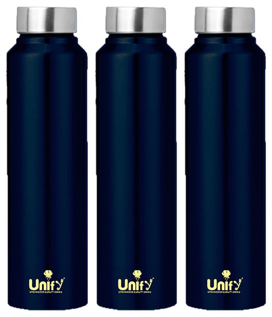 Stainless Steel Water Bottle 1 Litre | Leak-Proof Fridge Bottle for Home, Gym & Travel | Set of 3, 1000 ml, Blue