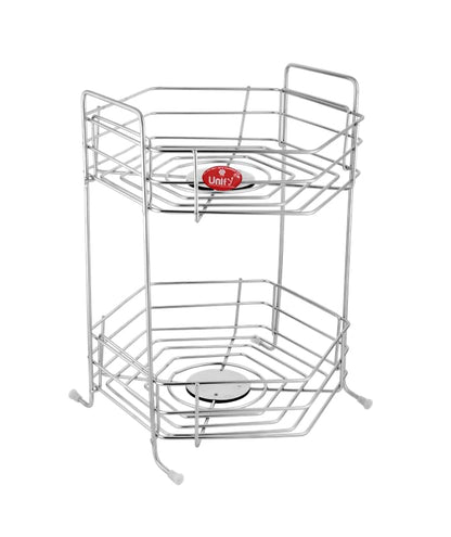 Stainless Steel 2 Tier Fruits and Vegetables Basket for Kitchen Storage, Rack Organizer for Home & Pantry (Hexa)