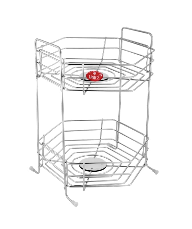Stainless Steel 2 Tier Fruits and Vegetables Basket for Kitchen Storage, Rack Organizer for Home & Pantry, Chrome (Hexa)