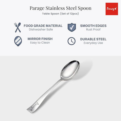 6 Pcs Stainless Steel Dinner Spoon Set – 16cm, Food Grade, Mirror Polished Silverware for Home & Kitchen, 6 Silver Spoons