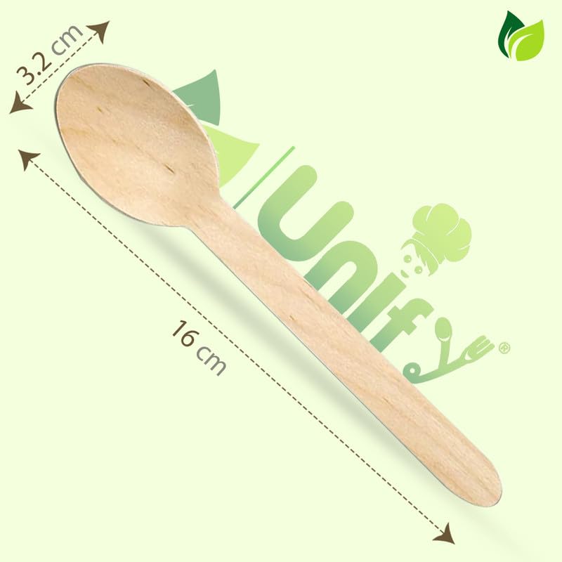 100 Pack 160mm Disposable Wooden Spoons – Eco-Friendly, Biodegradable & Compostable Cutlery, Ideal for Birthday, Wedding & Party