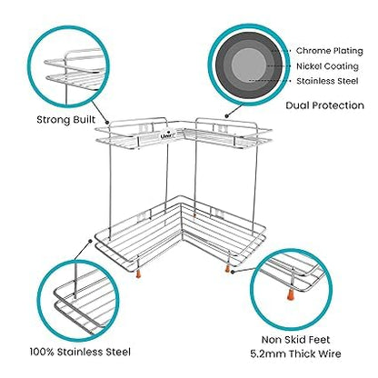 2 Tier Stainless Steel Corner Rack | L Shape Wall Mount Kitchen Shelf