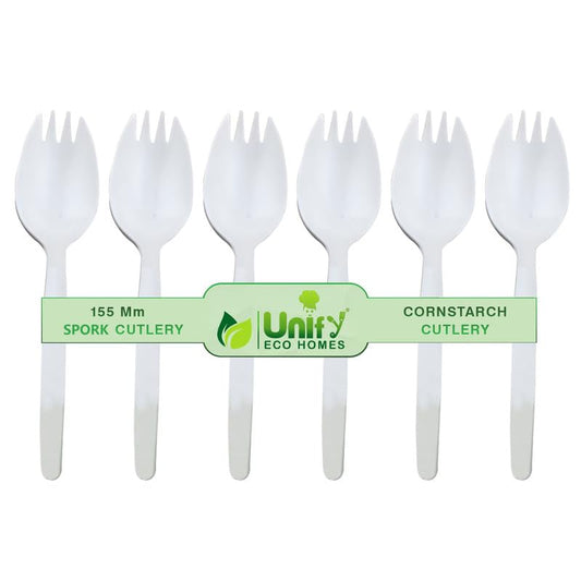 100pc Biodegradable Cornstarch Spork Set | Eco-Friendly