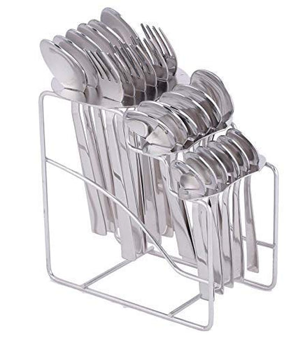 25-Piece Fantasy Stainless Steel Cutlery Set with Stand | Premium Spoon & Fork Set, Silver