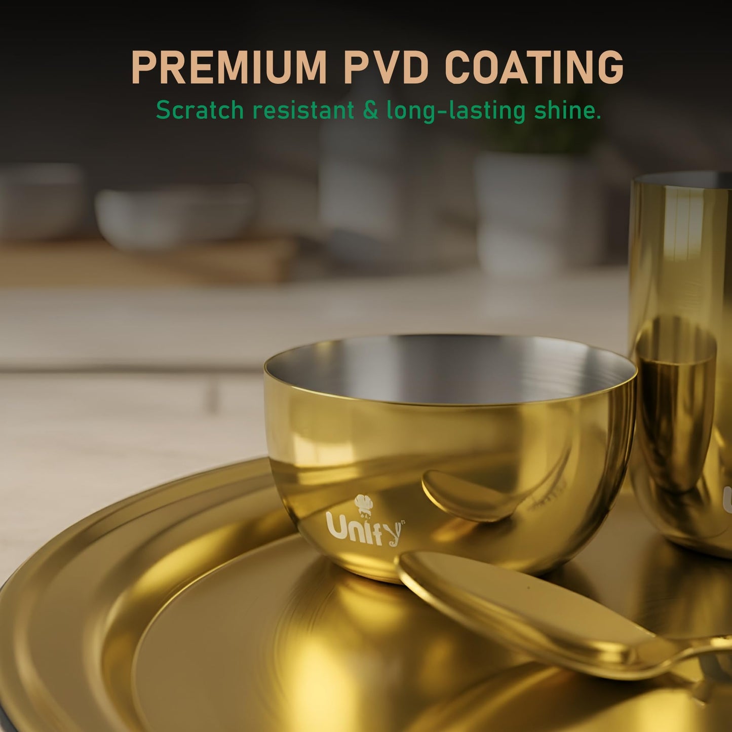 Stainless Steel PVD Gold Plated Thali Set | Premium Dinner Plate with Bowls, Spoon & Glass | Royal Gold Dinnerware for Home, Restaurant & Festive Gifting | Food Grade & Rust Proof