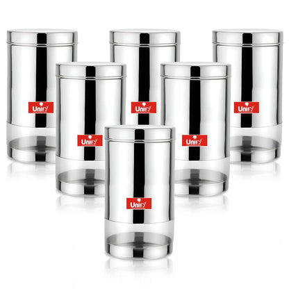 6 Pieces Stainless Steel Container Set, 900ML Airtight Jars for Home & Kitchen – Ideal for Spices, Food Grains, Nuts, Glossy Finish