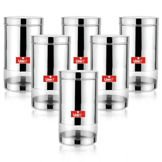 6 Pieces Stainless Steel Container Set, 900ML Airtight Jars for Home & Kitchen – Ideal for Spices, Food Grains, Nuts, Glossy Finish