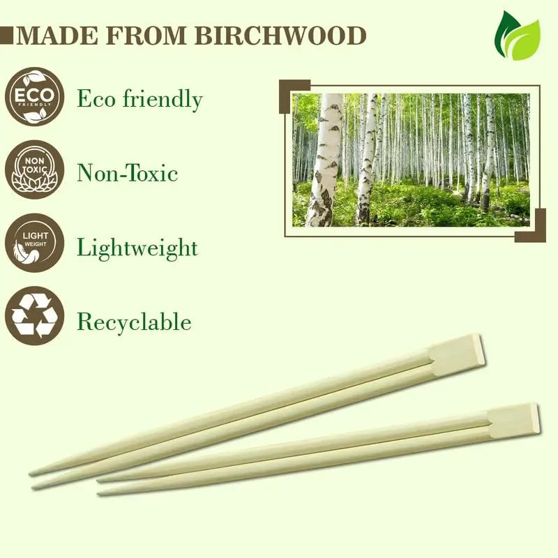100 Pairs 8-Inch Natural Bamboo Chopsticks - 19 cm Long, Eco-Friendly, Biodegradable & Disposable Utensils for Sushi & Asian Dishes100WDCHOPSTICK1 3