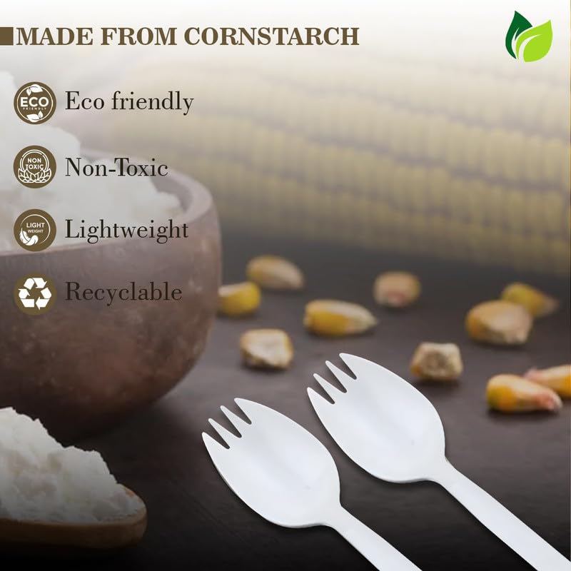 100pc Biodegradable Cornstarch Spork Set | Eco-Friendly