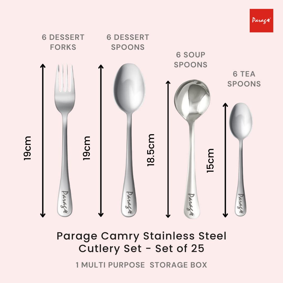 25-Piece Camry Stainless Steel Cutlery Set with Storage Box | Premium Spoons & Forks, Green