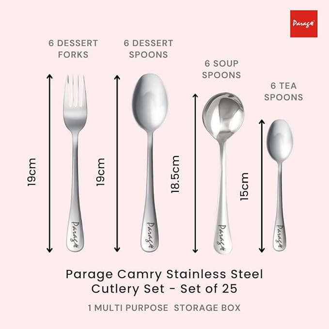25-Piece Camry Stainless Steel Cutlery Set with Storage Box | Premium Spoons & Forks, Orange